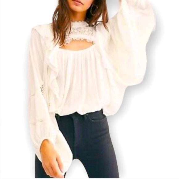 NWOT FREE PEOPLE Lover Of Mine Bodysuit White Ruffle Lace Small S - Picture 2 of 13